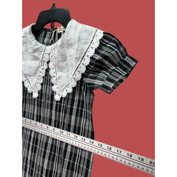 Quiansili - Girls Plaid Button Down Dresses Short Sleeve Peter Pan Collar - 5T - Picture 6 of 16